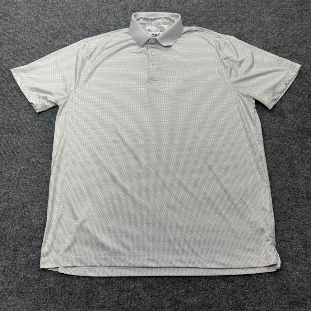 Hickey Freeman Mens Golf Polo Shirt Grey Geometric Star Print Short Sleeve M